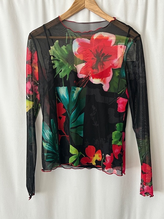 Desigual Tops - Desigual NWT Sheer Floral Spring Garden Long Sleeve Mesh Blouse Top **Size L**🌺🌺